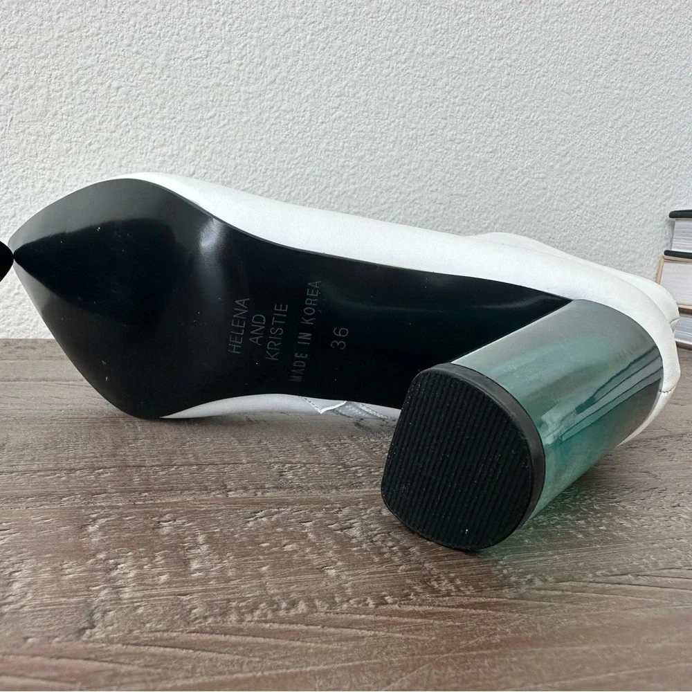 White Ankle Boots with Teal Heel - Picture 4 of 4